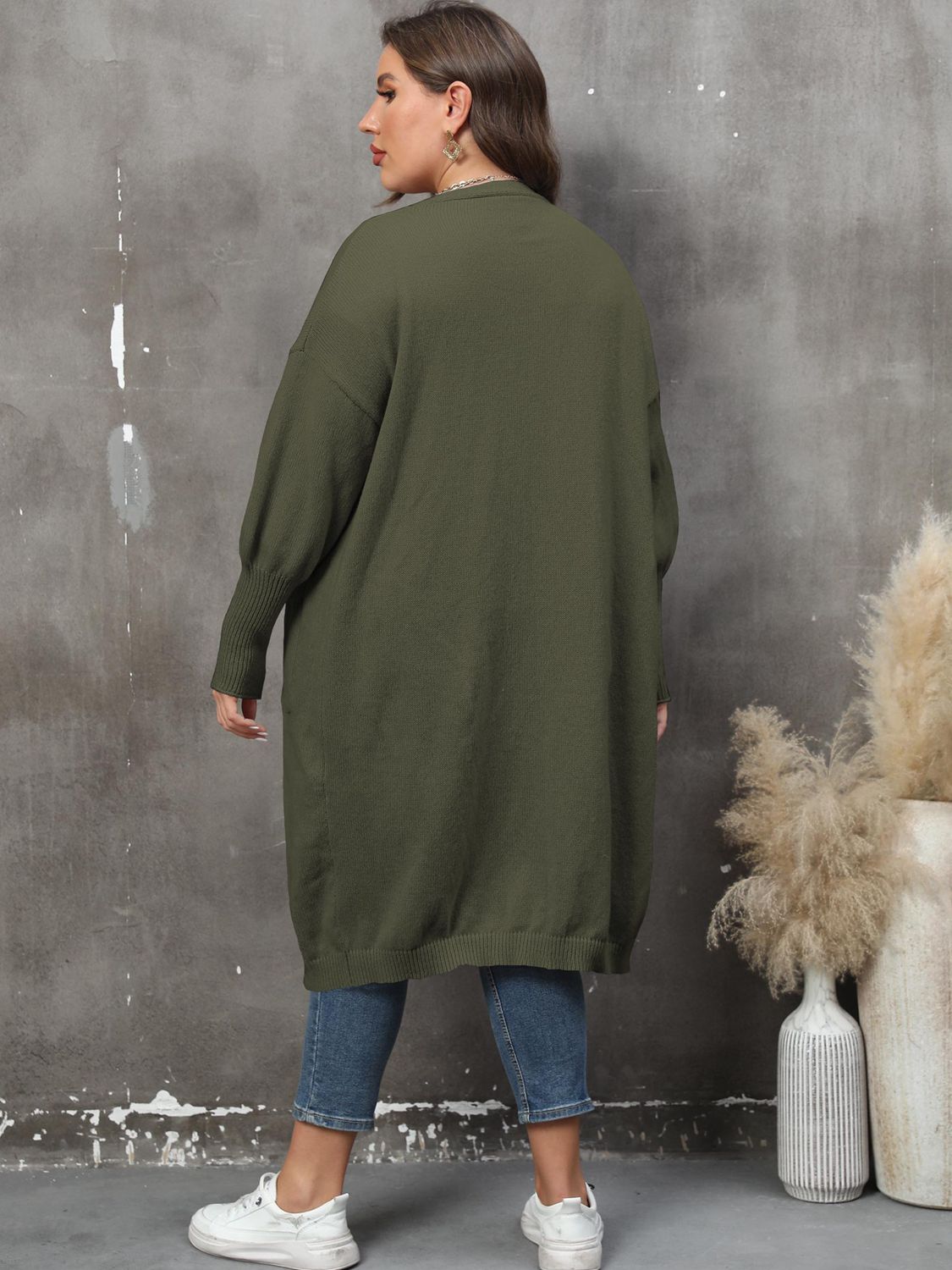 Plus Size Pocketed Cardigan