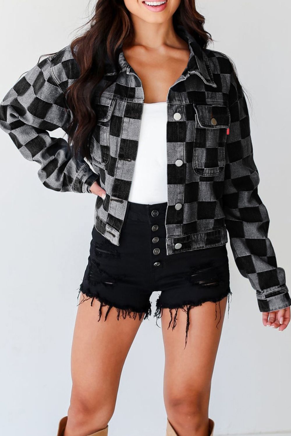 Checkered  Denim Jacket