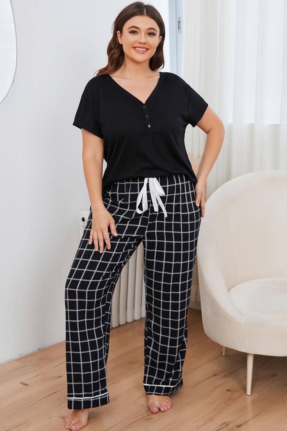 Top and Plaid Pants Lounge Set