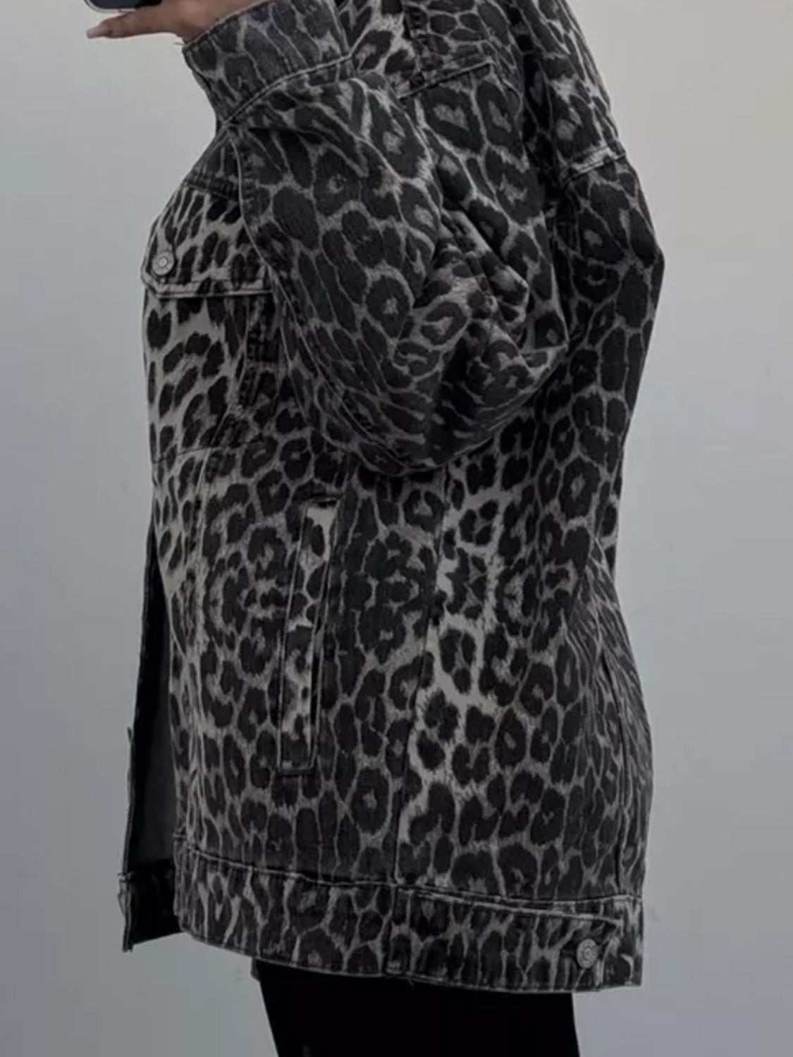 Leopard Long Sleeve Denim Top