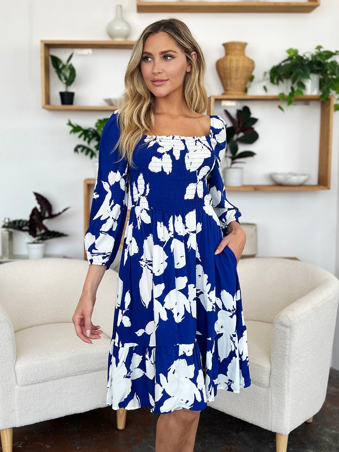 Floral Ruffle Hem Dress with Pockets