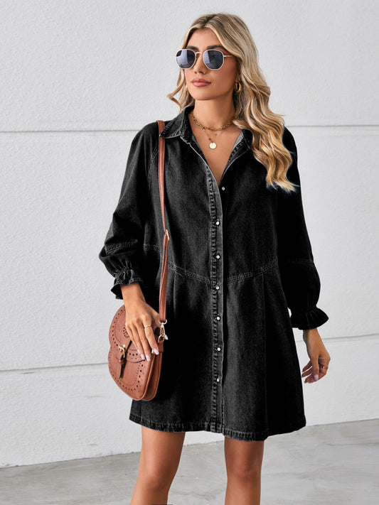 Flounce Sleeve Mini Denim Dress