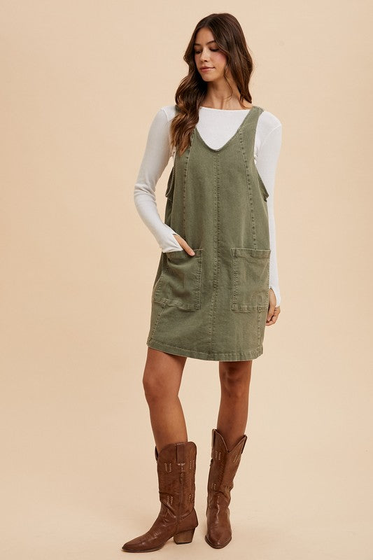 Adjustable Strap Denim Overall Dress with Pockets