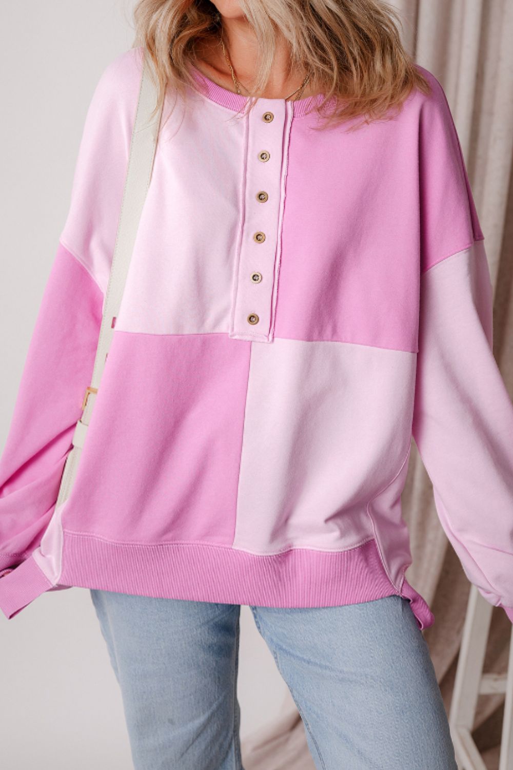 Color Block Half Button Sweatshirt