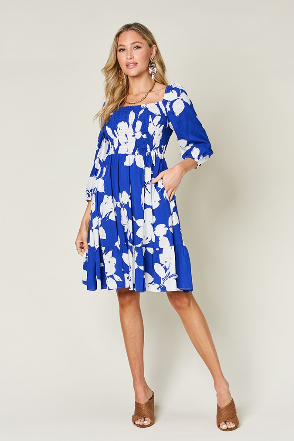 Floral Ruffle Hem Dress with Pockets