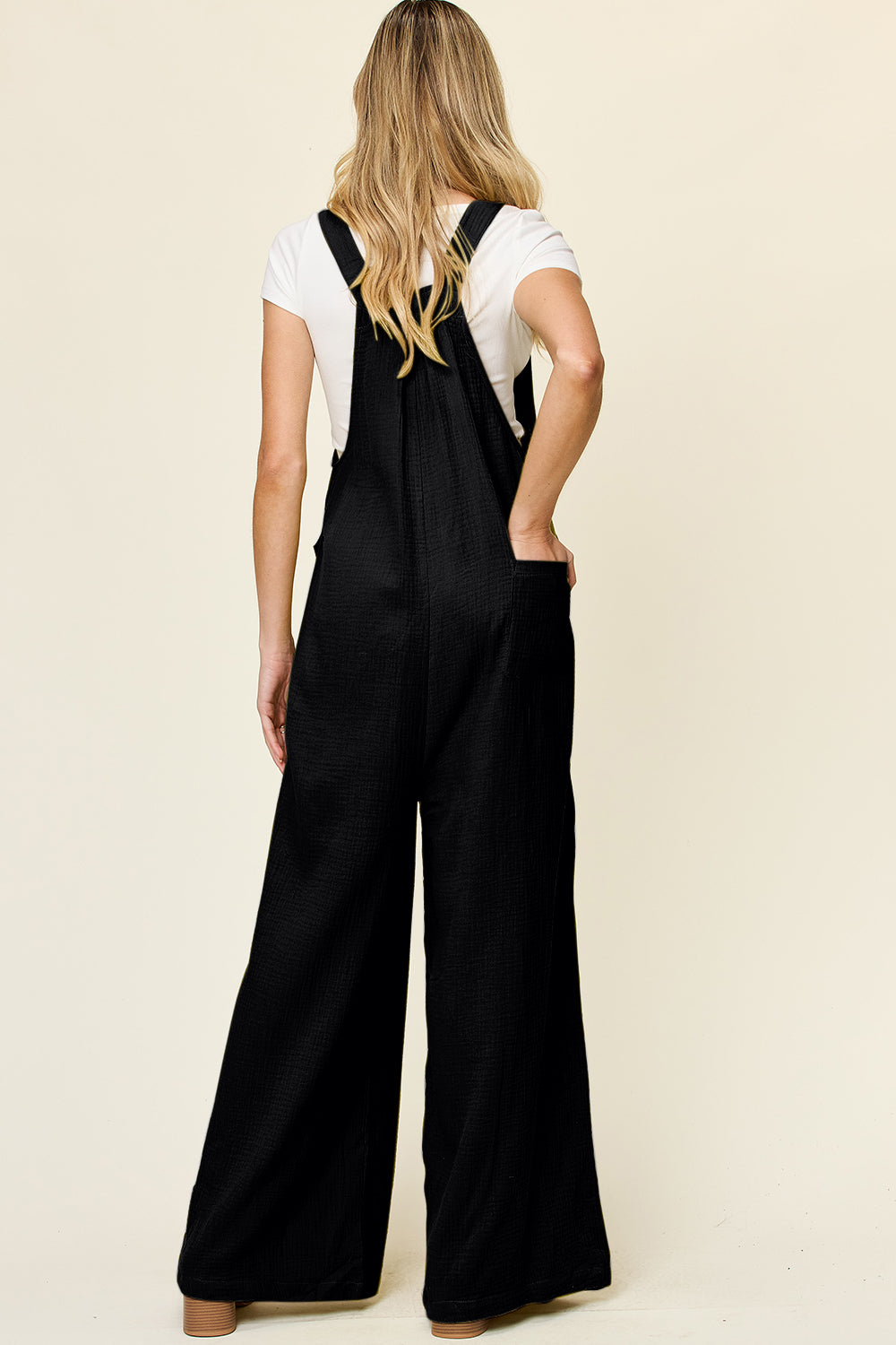 Full Size Texture Wide Strap Wide Leg Overall