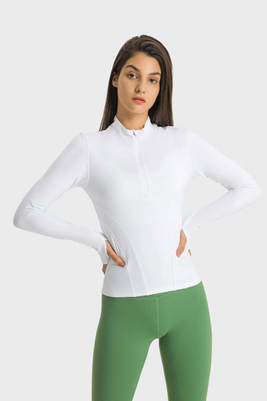 Half Zip Thumbhole Sleeve Sports Top