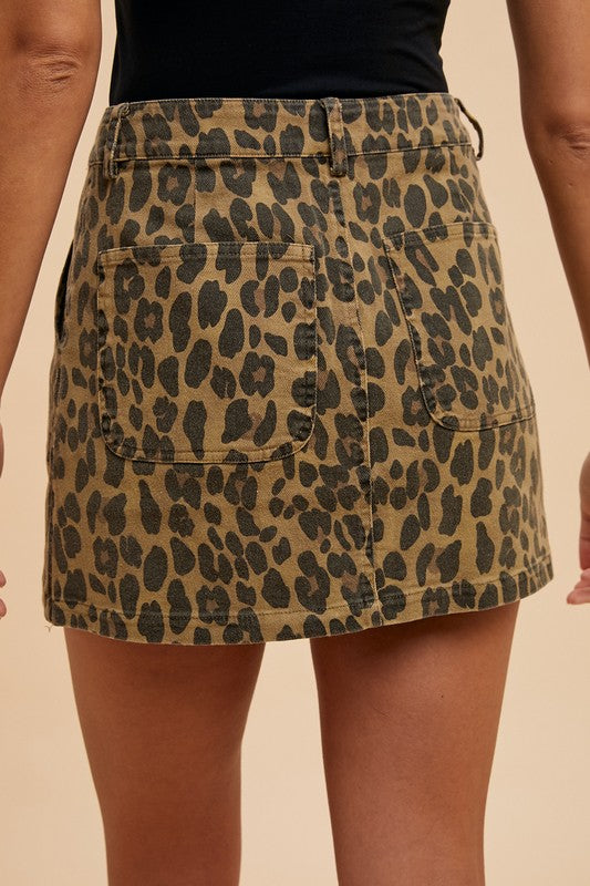 Leopard Denim Mini Skirt