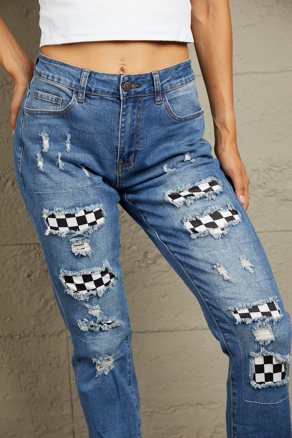 Mid Waist Distressed Jeans