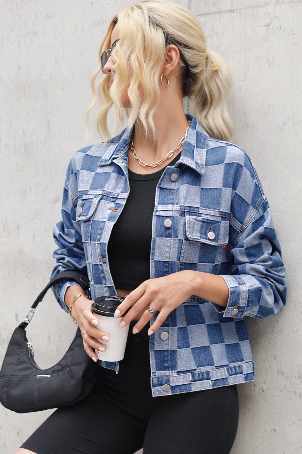 Checkered  Denim Jacket