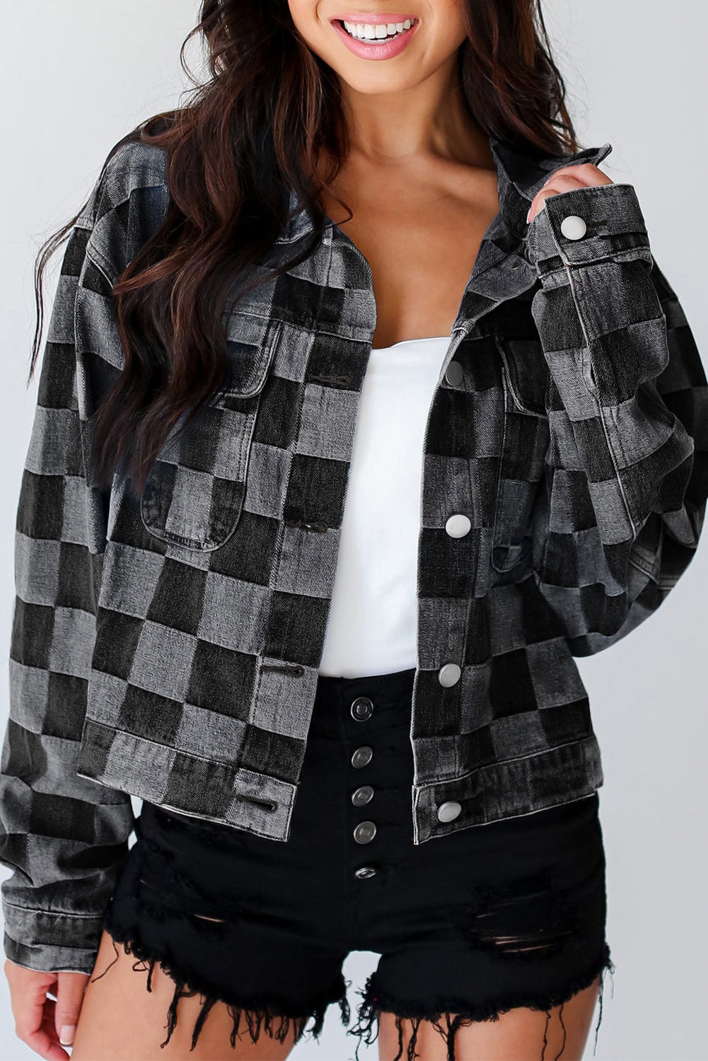 Checkered  Denim Jacket