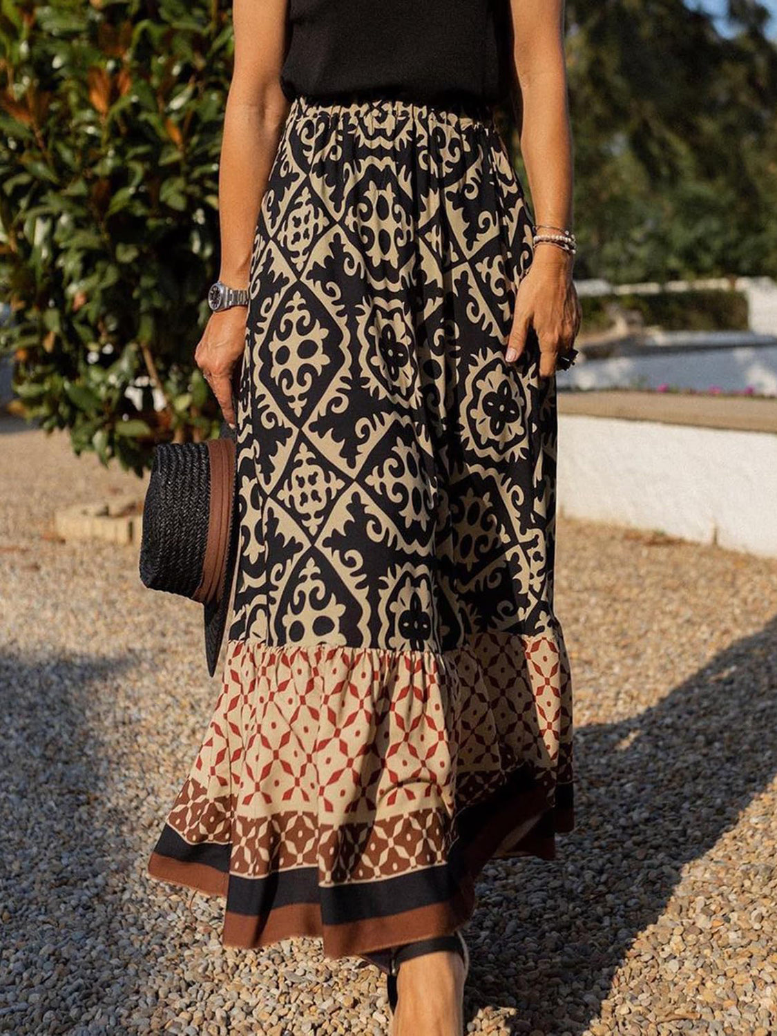 Elastic Waist Maxi Skirt