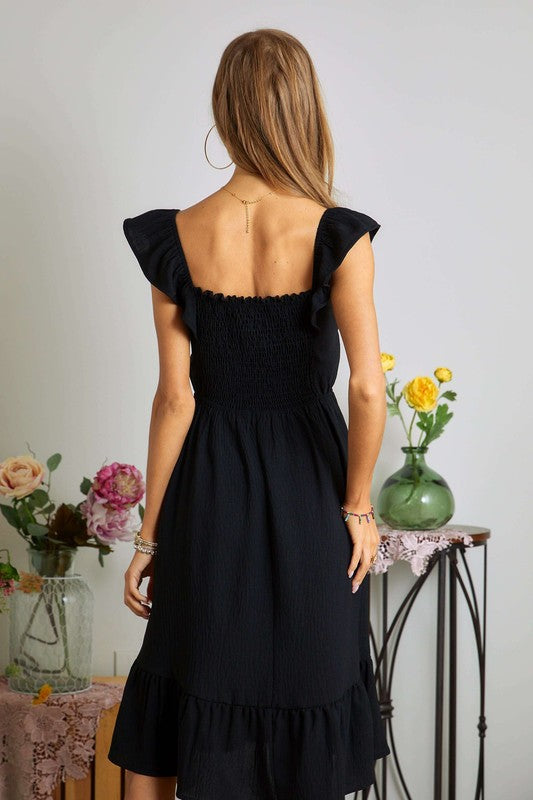 Square Neck Ruffled Cap Sleeve Dress