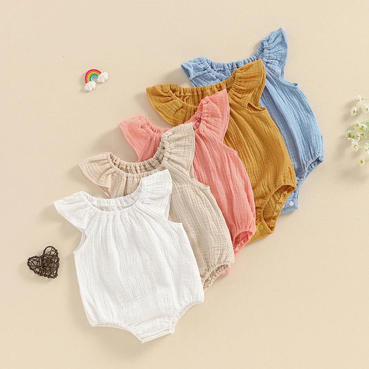 Newborn Baby Girls Cotton Linen Jumpsuit  0-24M