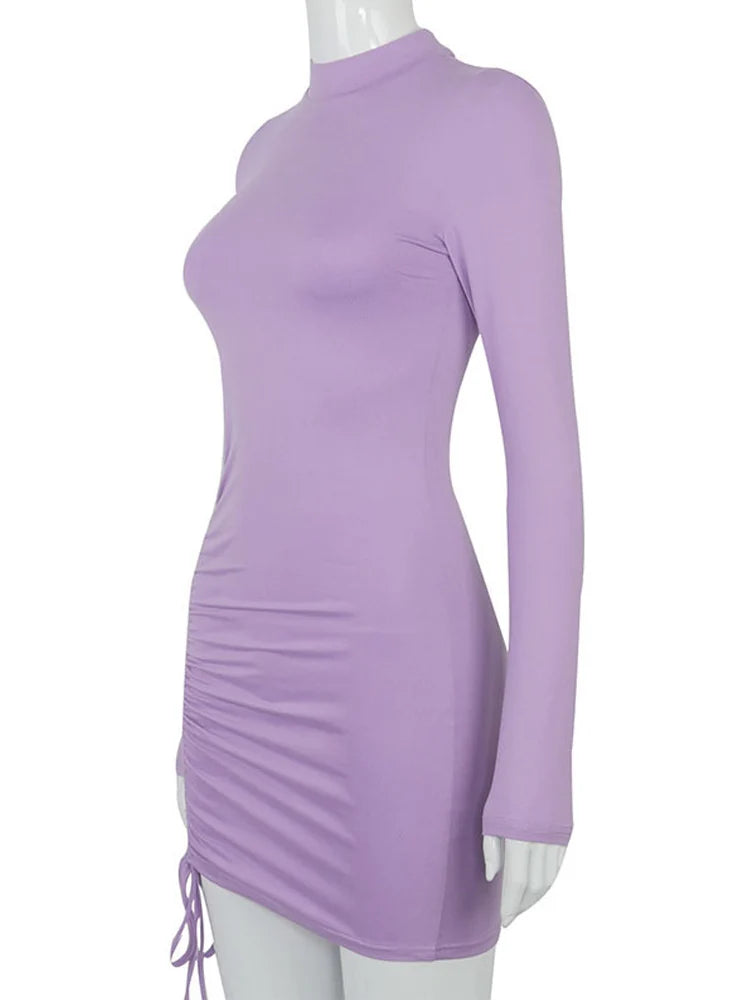 Long Sleeve Rushed Bodycon Dress