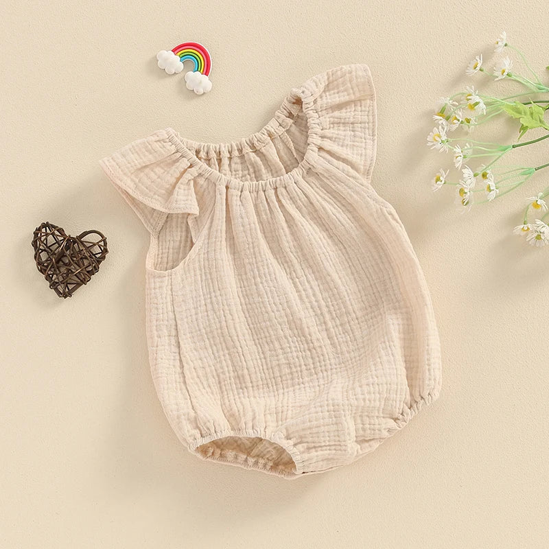 Newborn Baby Girls Cotton Linen Jumpsuit  0-24M