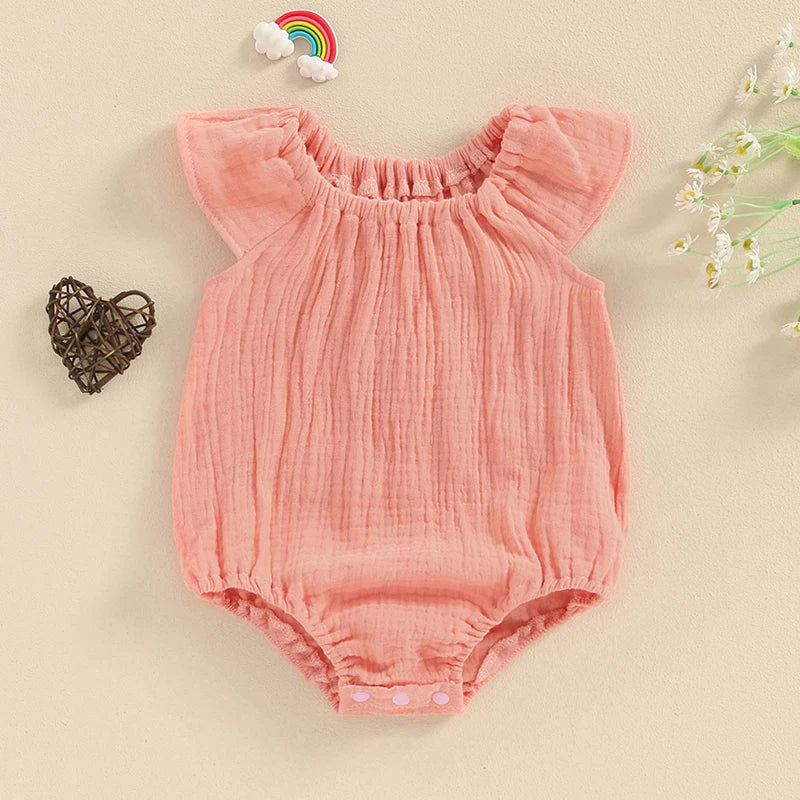 Newborn Baby Girls Cotton Linen Jumpsuit  0-24M