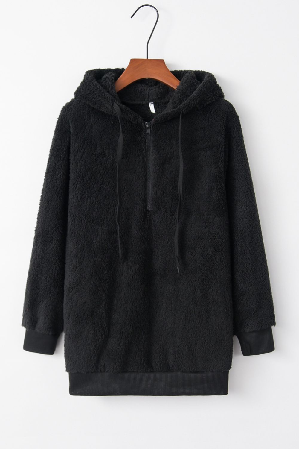 Zip Drawstring Teddy Hoodie