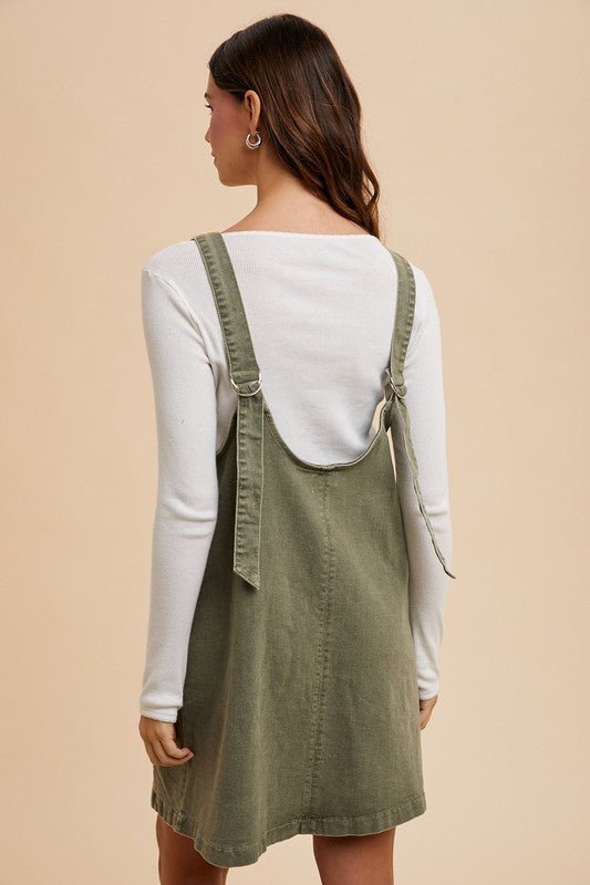 Adjustable Strap Denim Overall Dress with Pockets