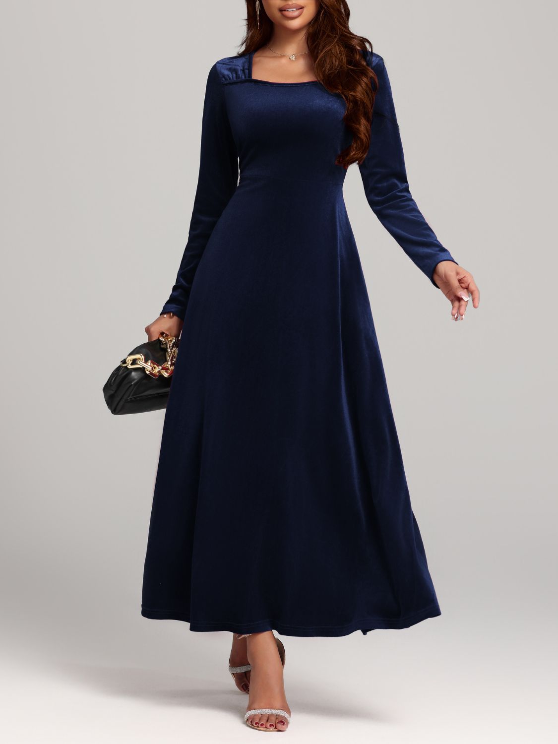 Square Neck Velvet Dress