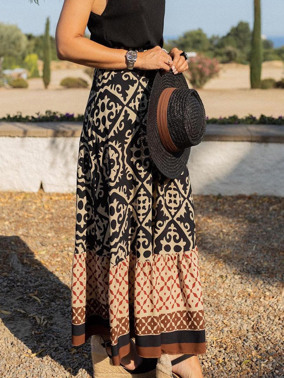 Elastic Waist Maxi Skirt