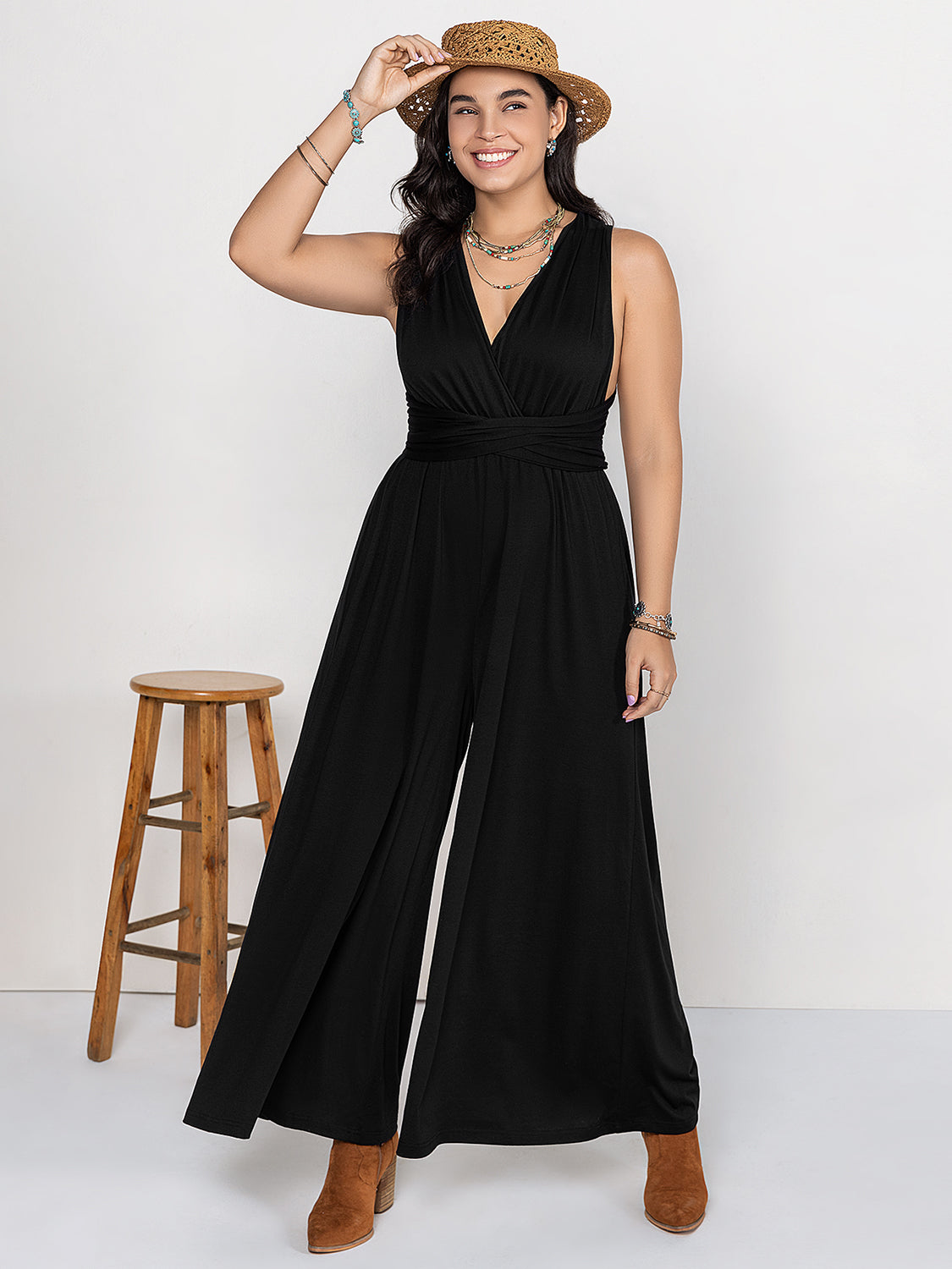 V-Neck Wide Leg Jumpsuit