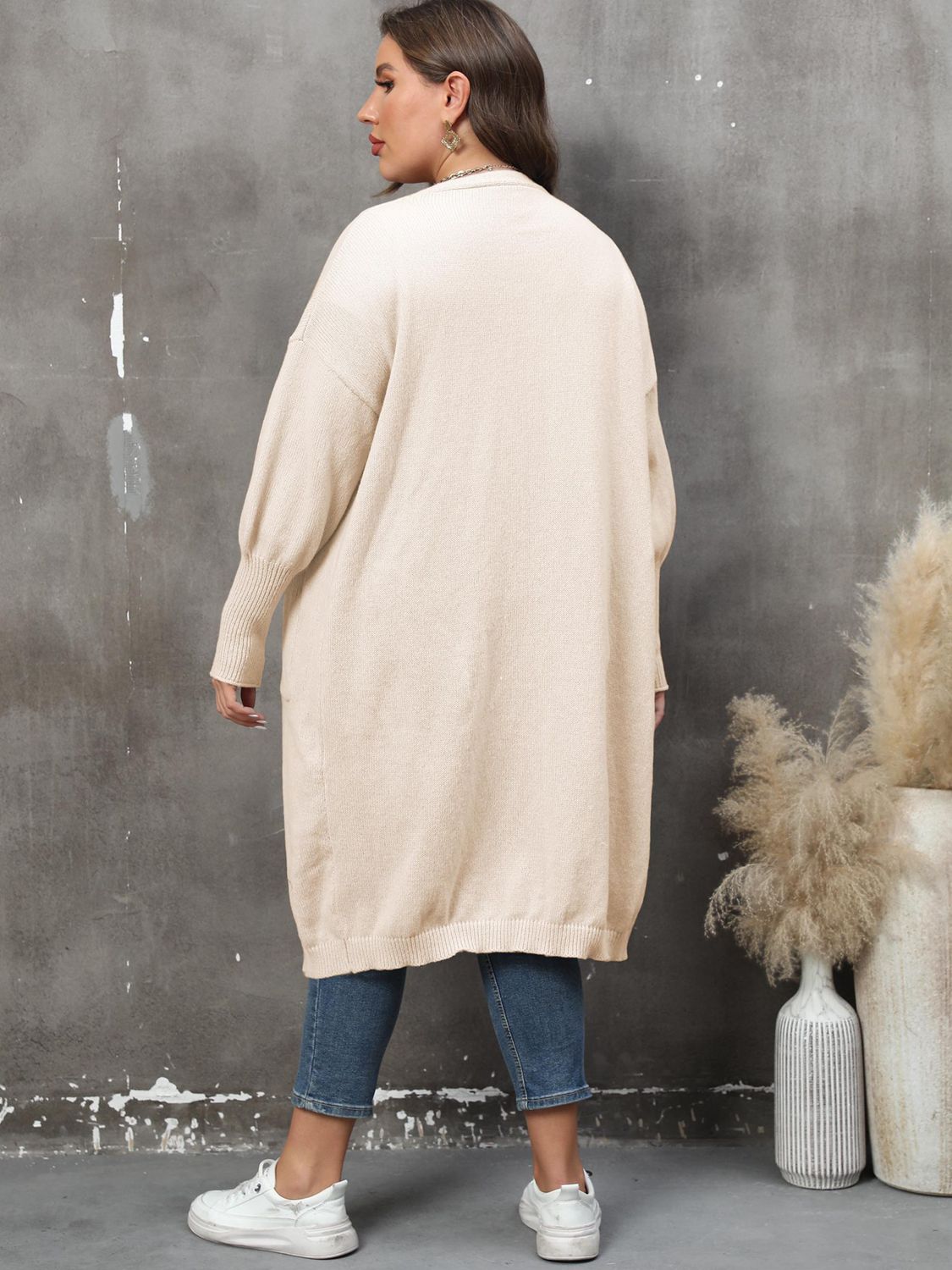 Plus Size Pocketed Cardigan