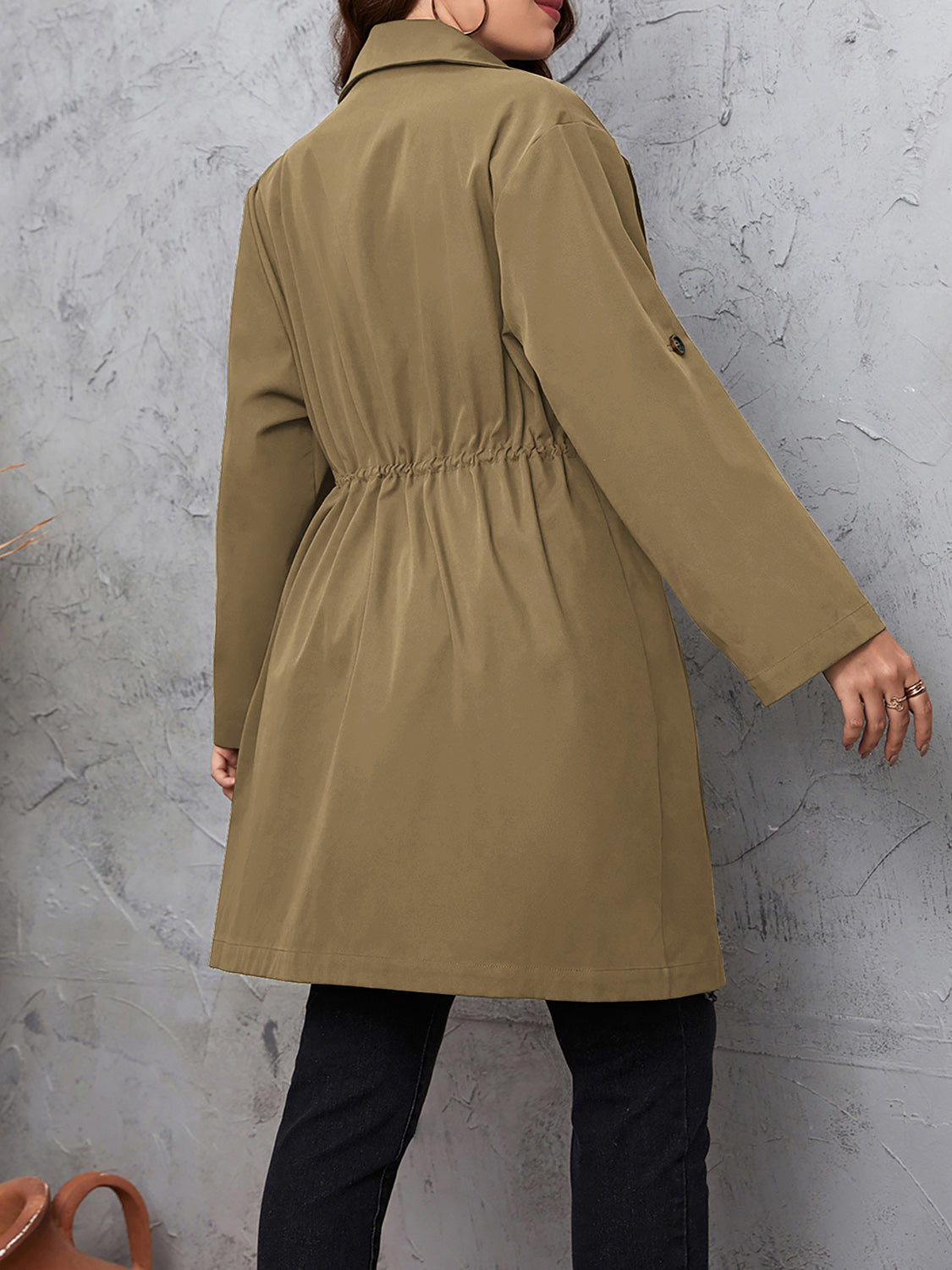 Roll-Tab Sleeve Trench Coat