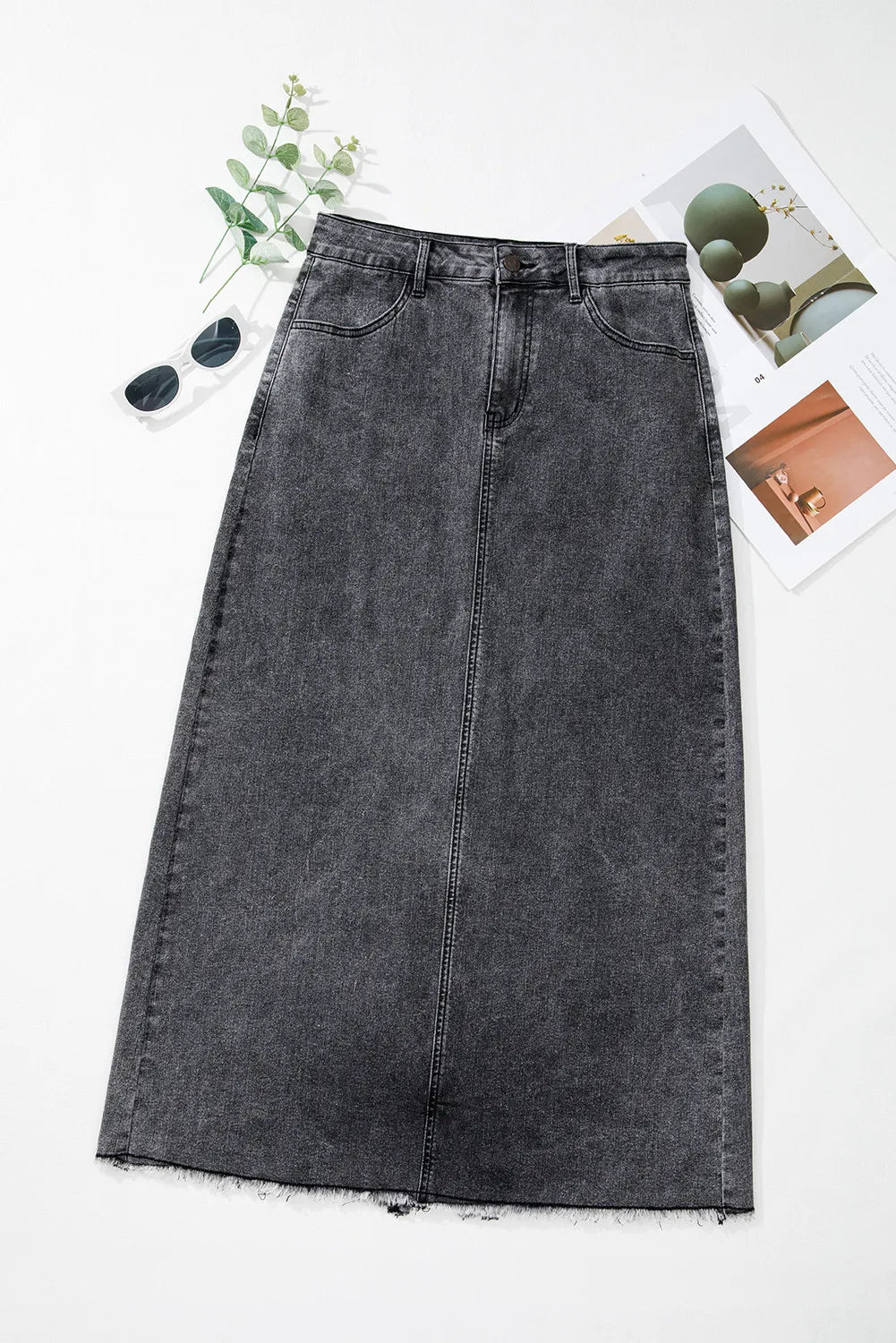 Midi Denim Skirt with Pockets