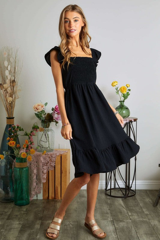 Square Neck Ruffled Cap Sleeve Dress