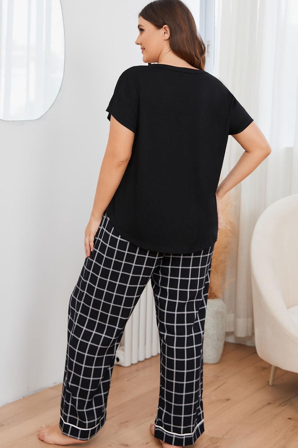 Top and Plaid Pants Lounge Set