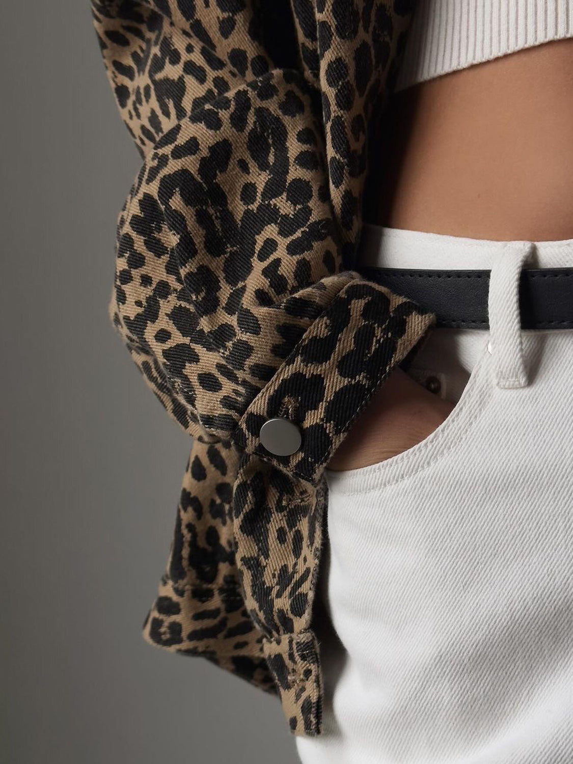 Leopard Long Sleeve Denim Top