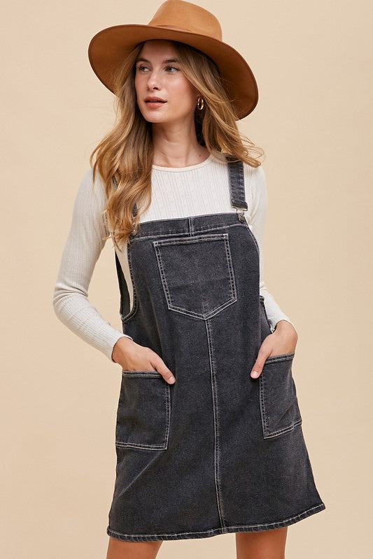 Wide Strap Denim Overall Dress