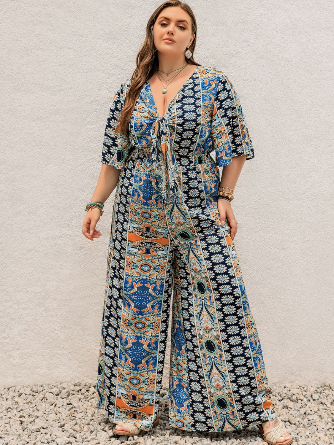 Half Sleeve Wide Leg Jumpsuit