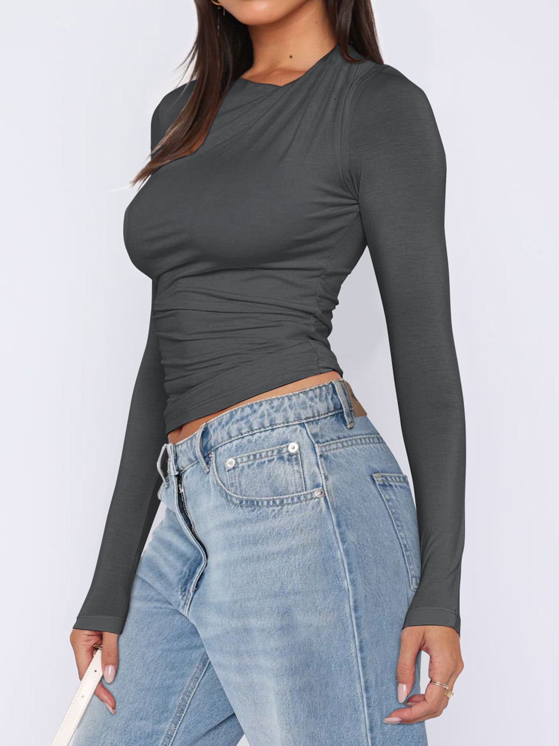 Asymmetrical Neck Long Sleeve T-Shirt