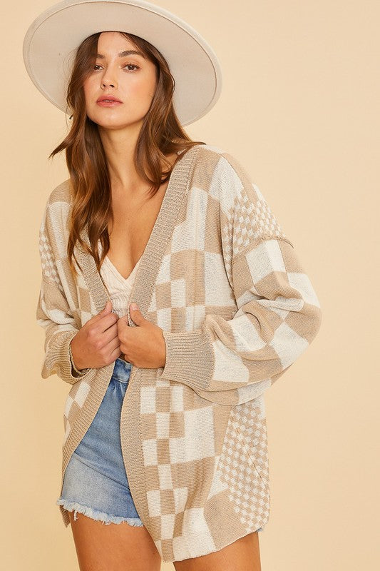 Checkered Open Front Cardigan