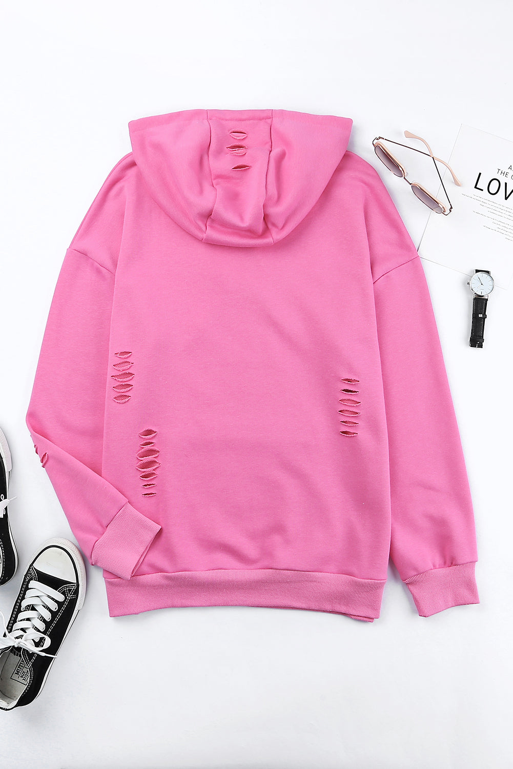 Distressed Long Sleeve Hoodie