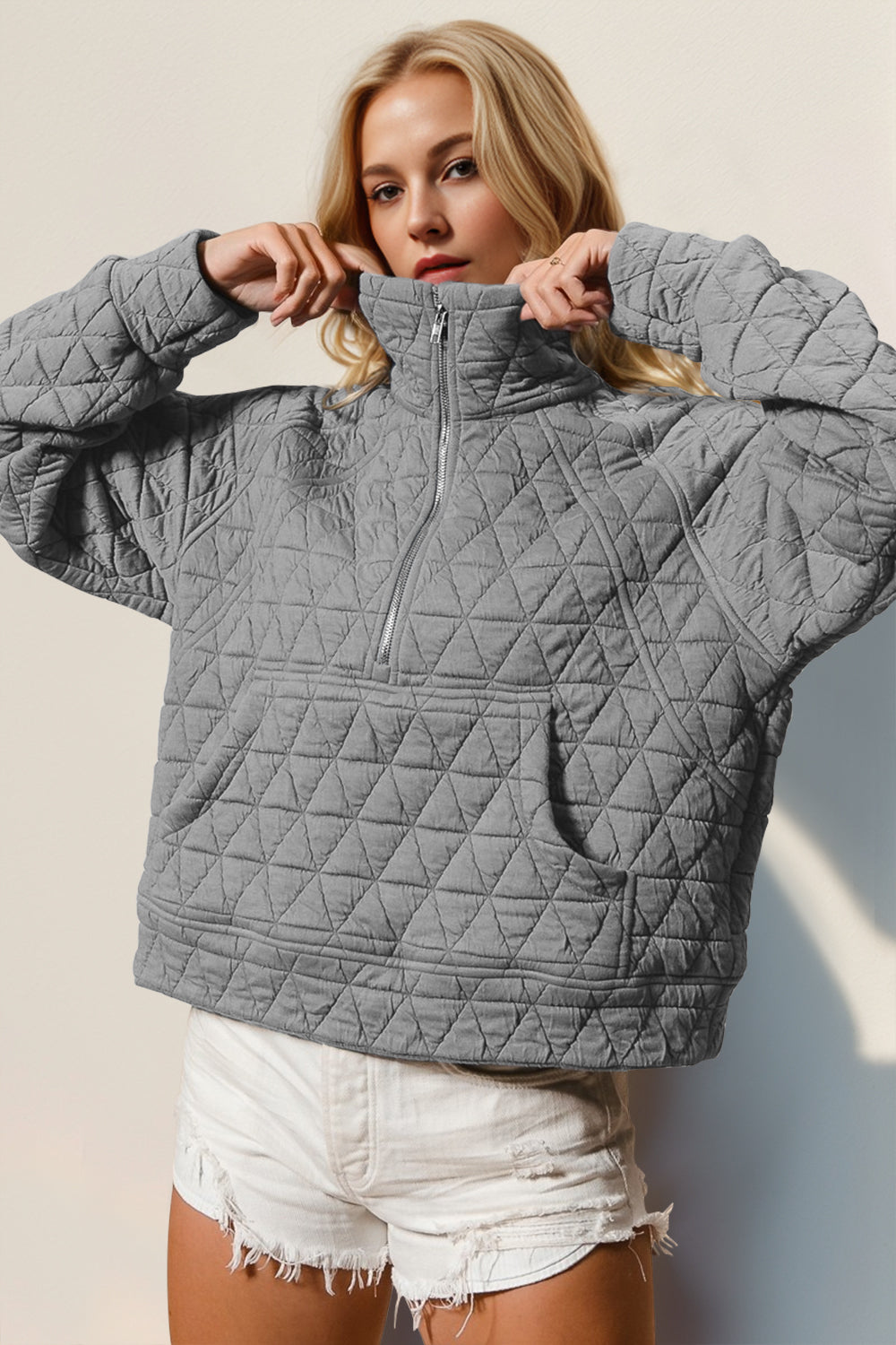 Half Zip Quilted Sweatshirt