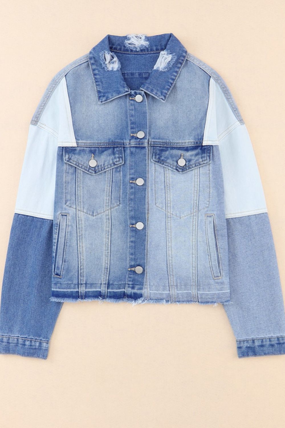 Distressed Button Up Denim Jacket