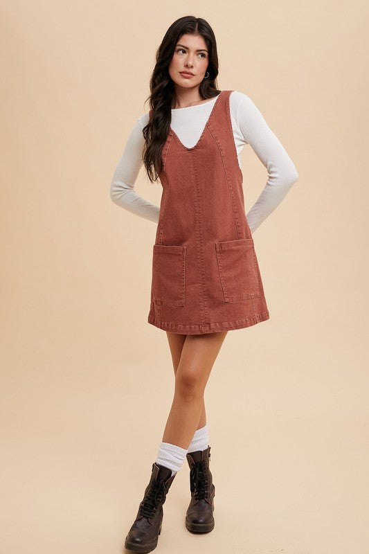 Adjustable Strap Denim Overall Dress with Pockets