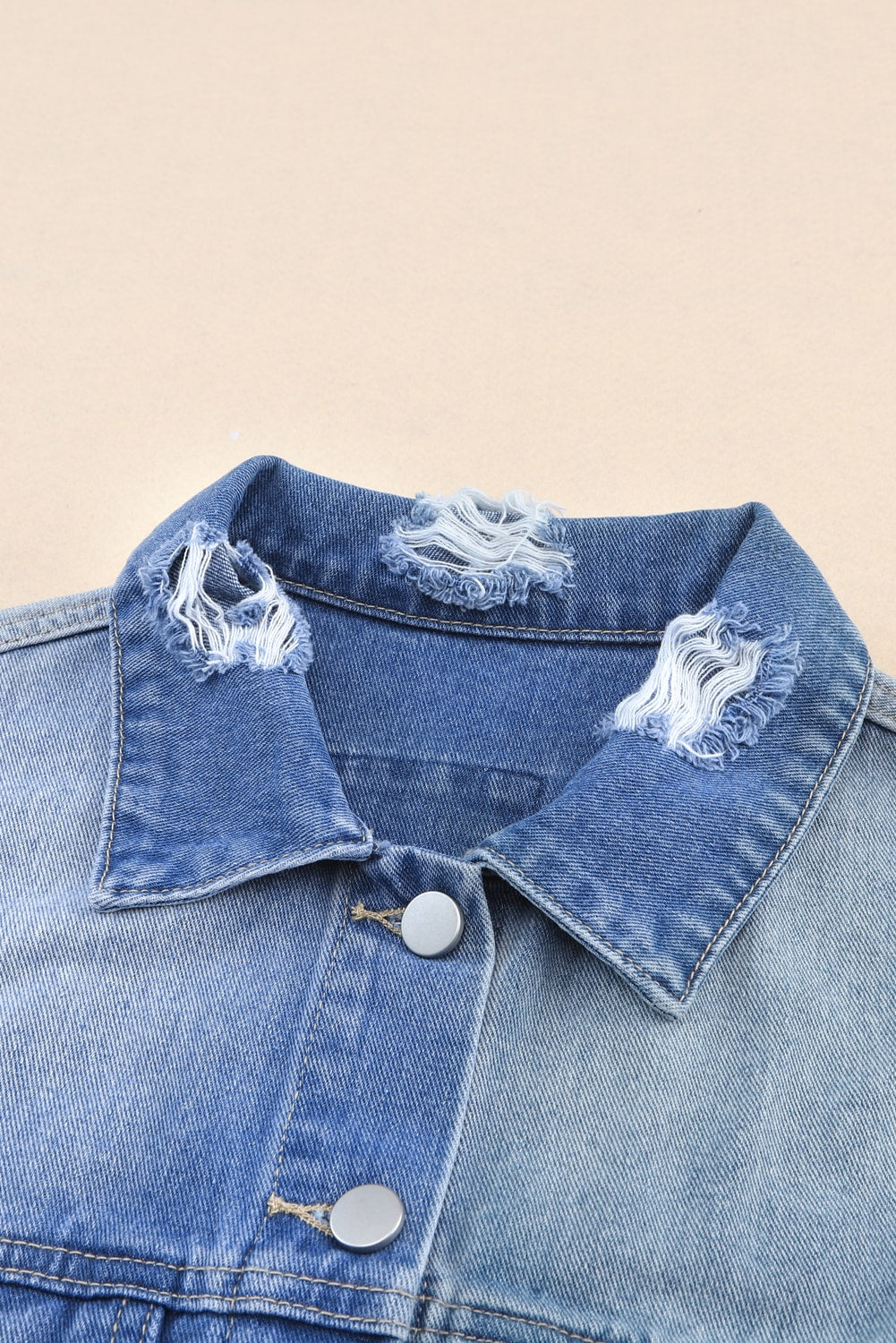 Distressed Button Up Denim Jacket