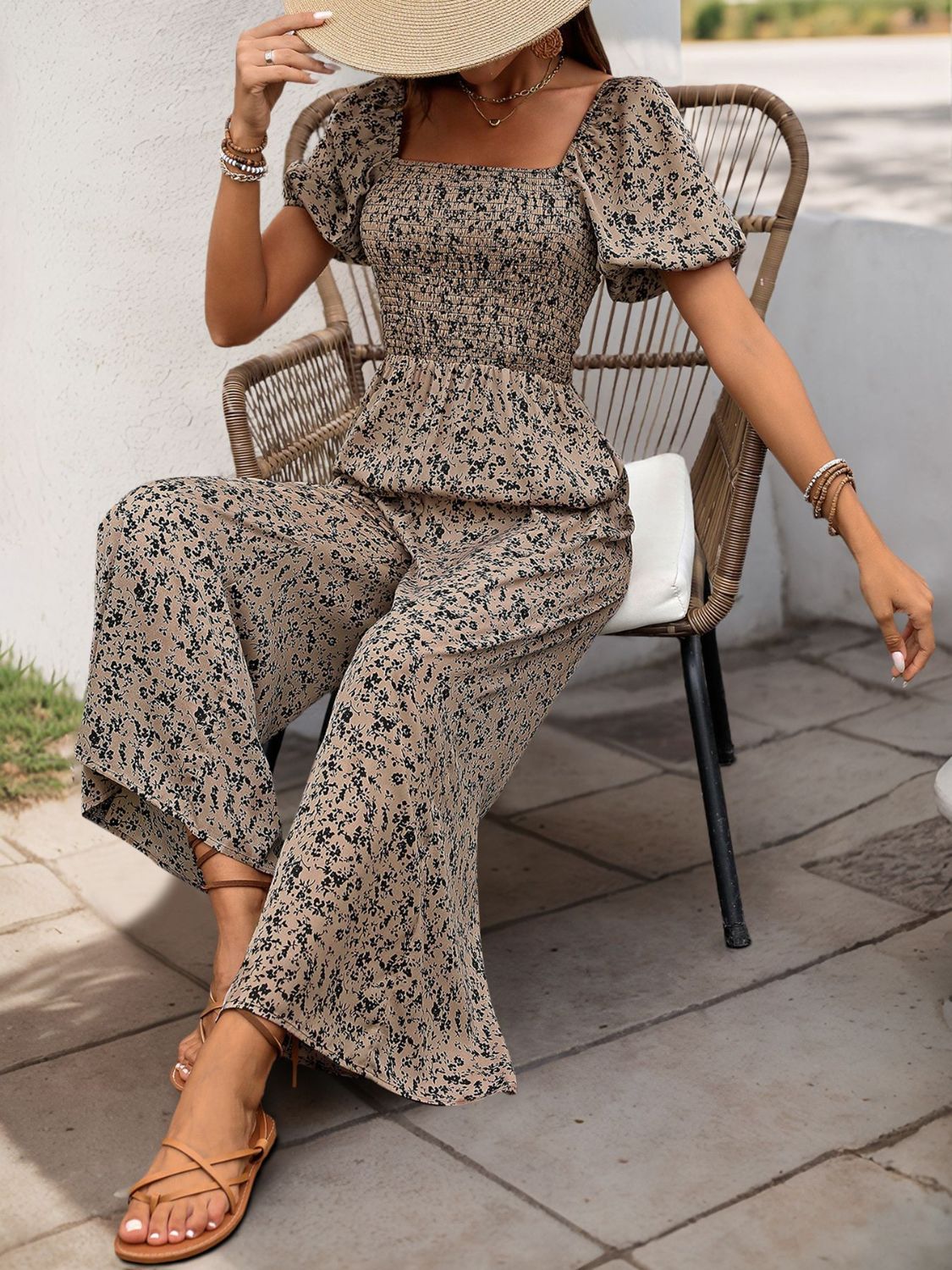 Square Neck Puff Sleeve Jumpsuit