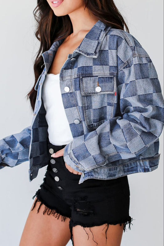 Checkered  Denim Jacket