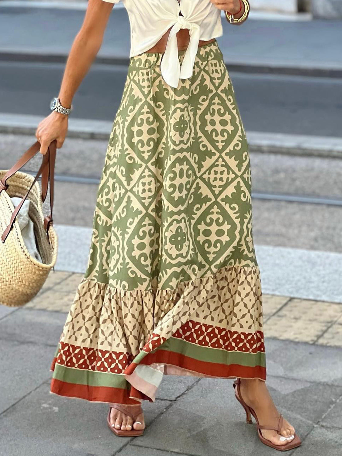 Elastic Waist Maxi Skirt