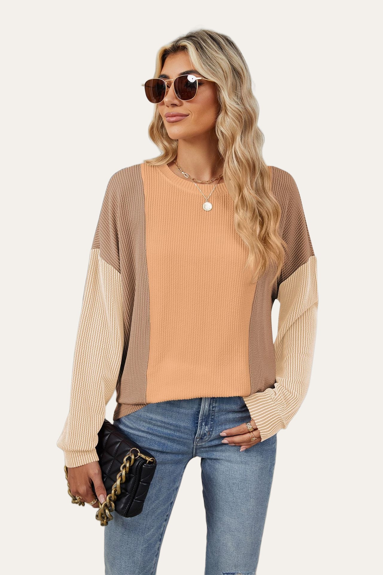 Texture Contrast Long Sleeve T-Shirt