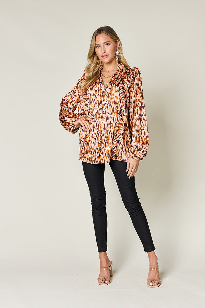 Ruffle Trim Balloon Sleeve Shirt