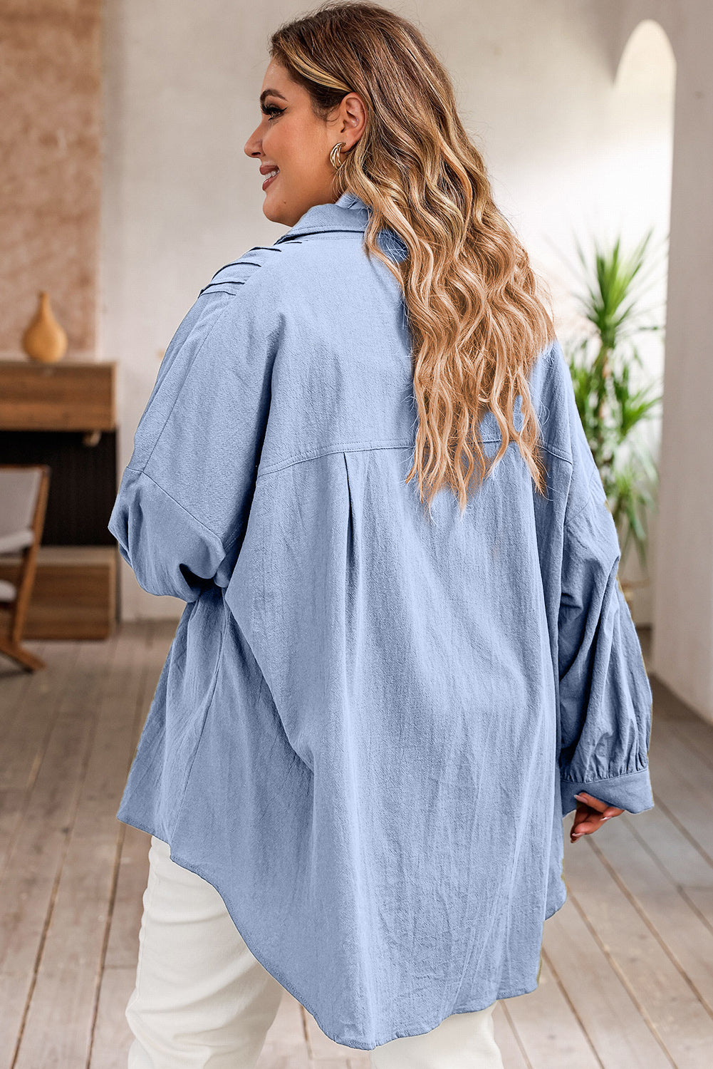 Button Up Dropped Shoulder Shirt