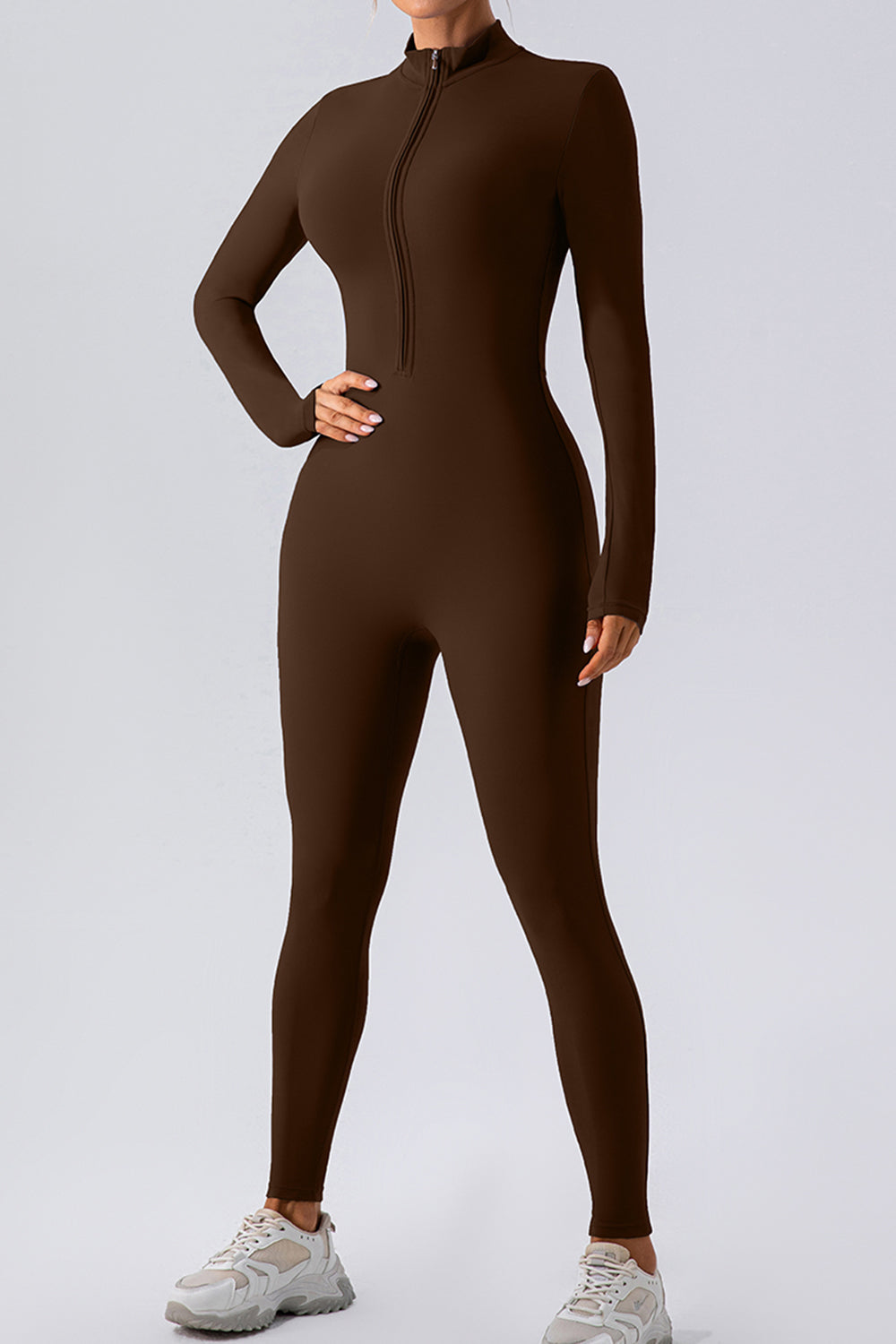 Half Zip Mock Neck Jumpsuit