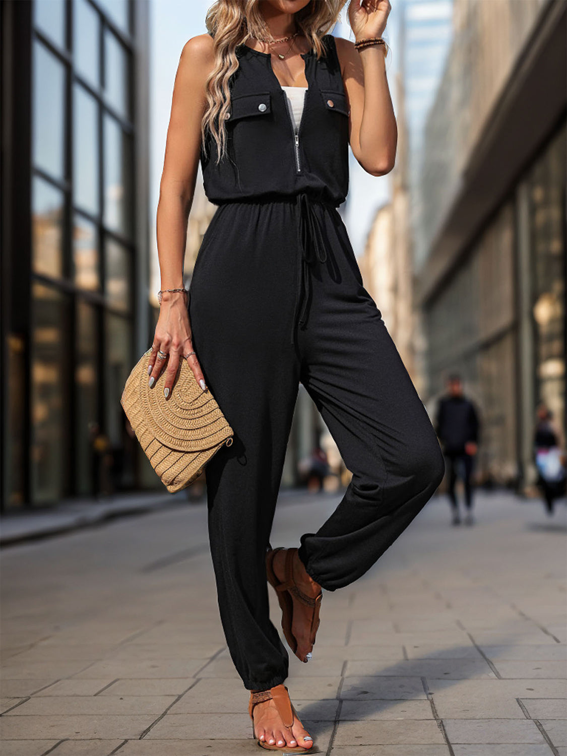 Half Zip Sleeveless Jumpsuit