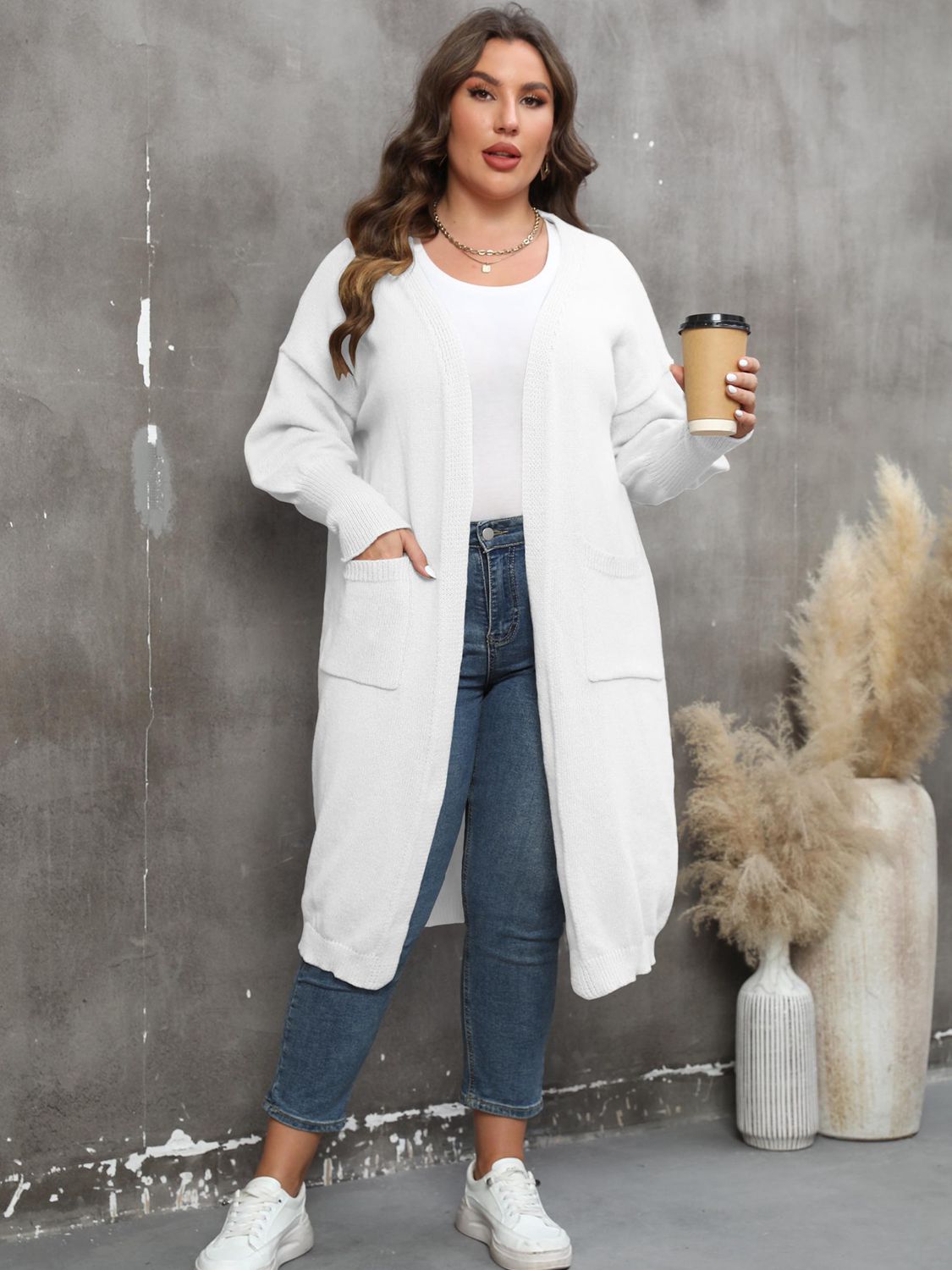 Plus Size Pocketed Cardigan